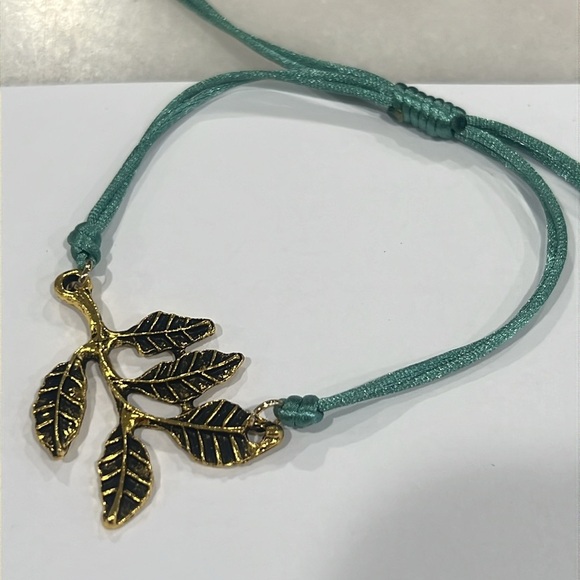 Knotted Bracelet with Golden Leaves - Picture 2 of 5